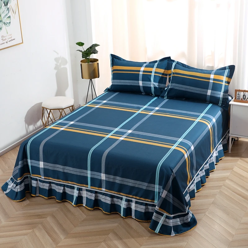 Set di gonne da letto con motivo scozzese semplice, 3 pezzi, biancheria da letto in cotone, camera da letto di casa, decorazioni di lusso leggere,