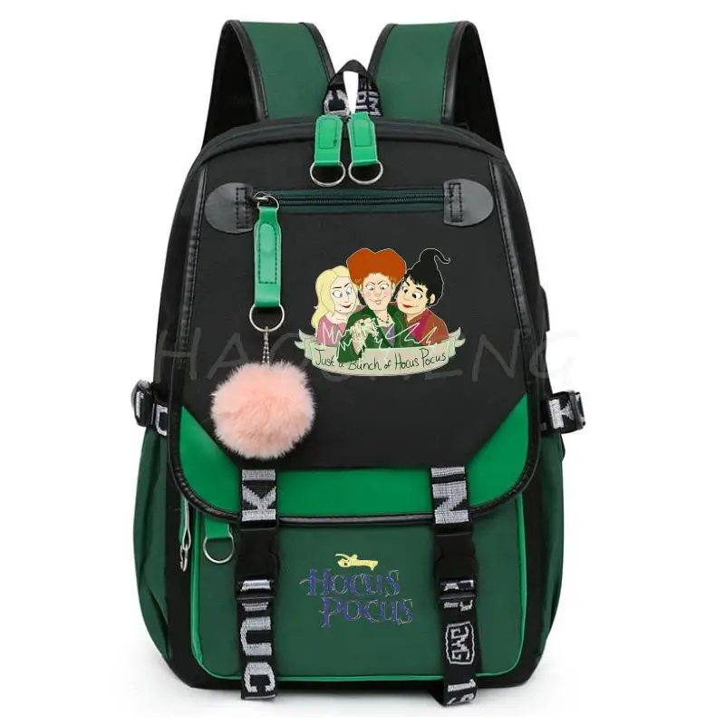 Disney Hocus Pocus 2 zaino da donna borse da scuola per studenti delle scuole superiori ricarica USB da donna grande capacità quotidiana Mochila