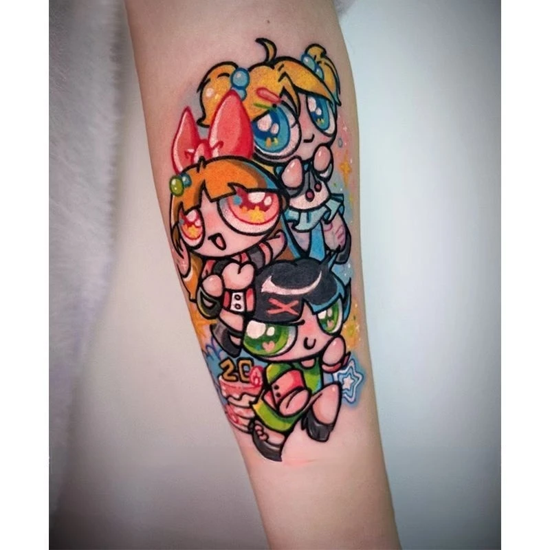 

Anime Powerpuff Girls Temporary Tattoos Cartoon Tattoo Body Art Waterproof long-Lasting Fake Tattoo Sticker for Women Men