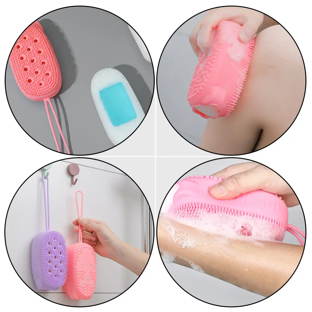 

6Pcs Silicone Bath Brush Hanging Design Massage Shower Body Scrubber Soft Exfoliating Cleaning Tool for Adults Smooth Skin
