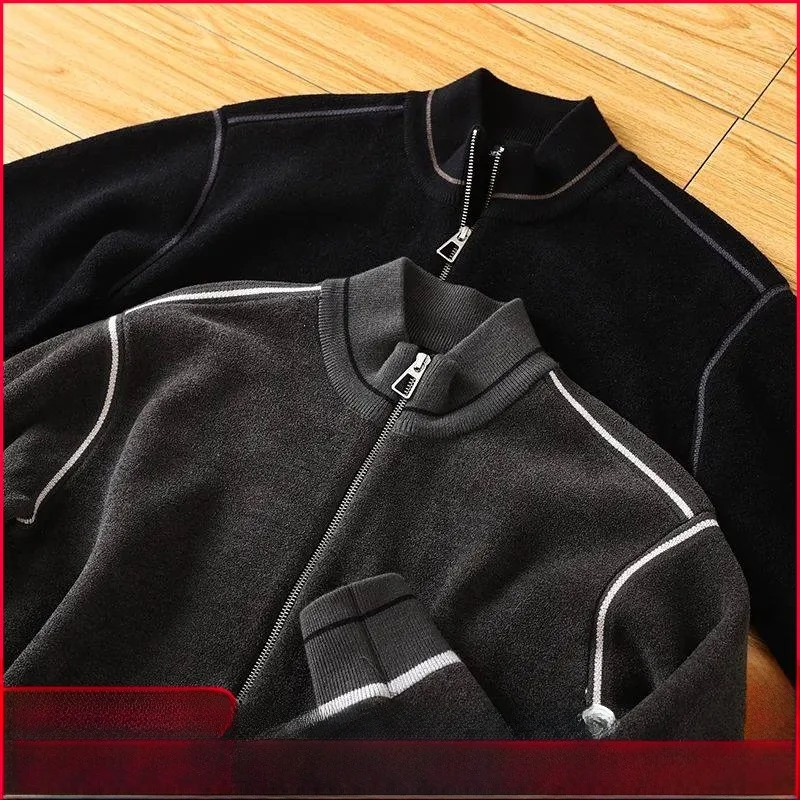 

Thiened High ammage Knitted Sweater Men's Casual Warm All-Match Open Cardigan Sweater Outerwear Long Sve Youth Faion