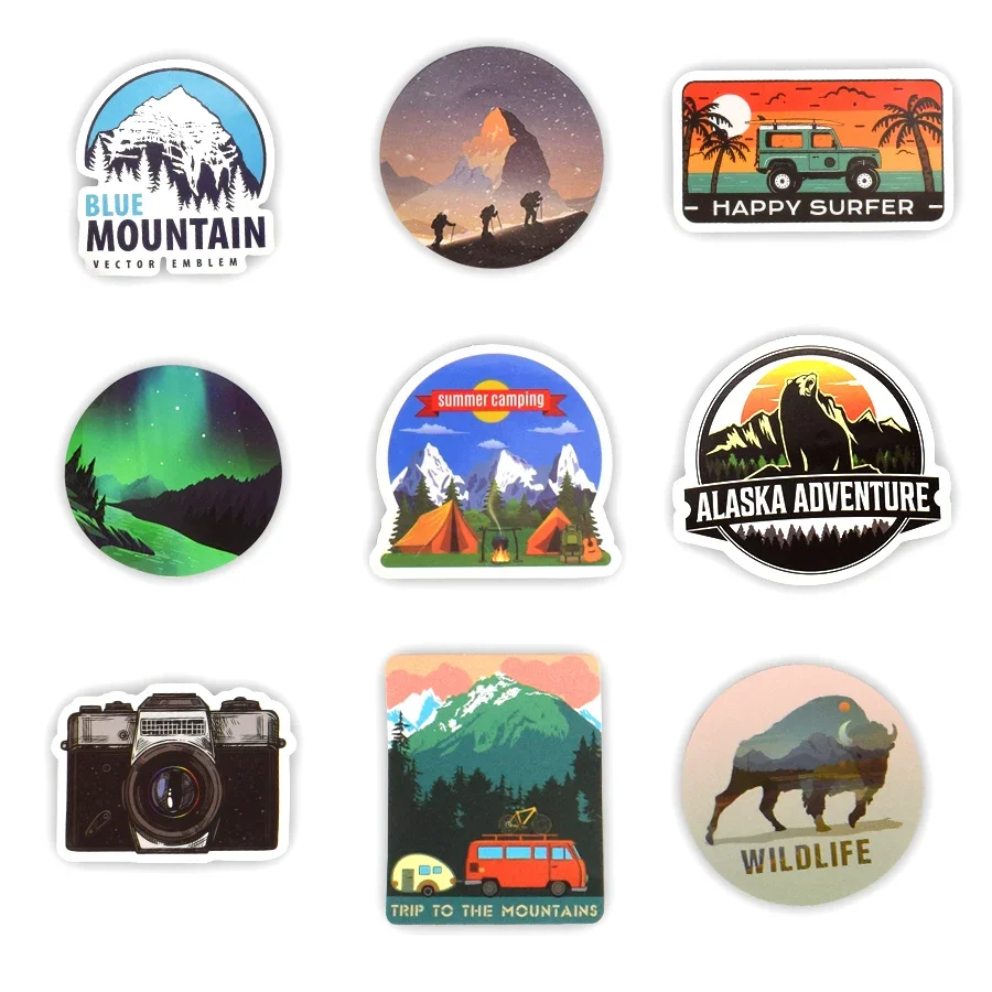 50PCS Camping Landscape Anime Sticker Outdoor Climbing Travel Waterproof Sticker for Kid DIY Laptop Bicycle Helmet Car Fridge