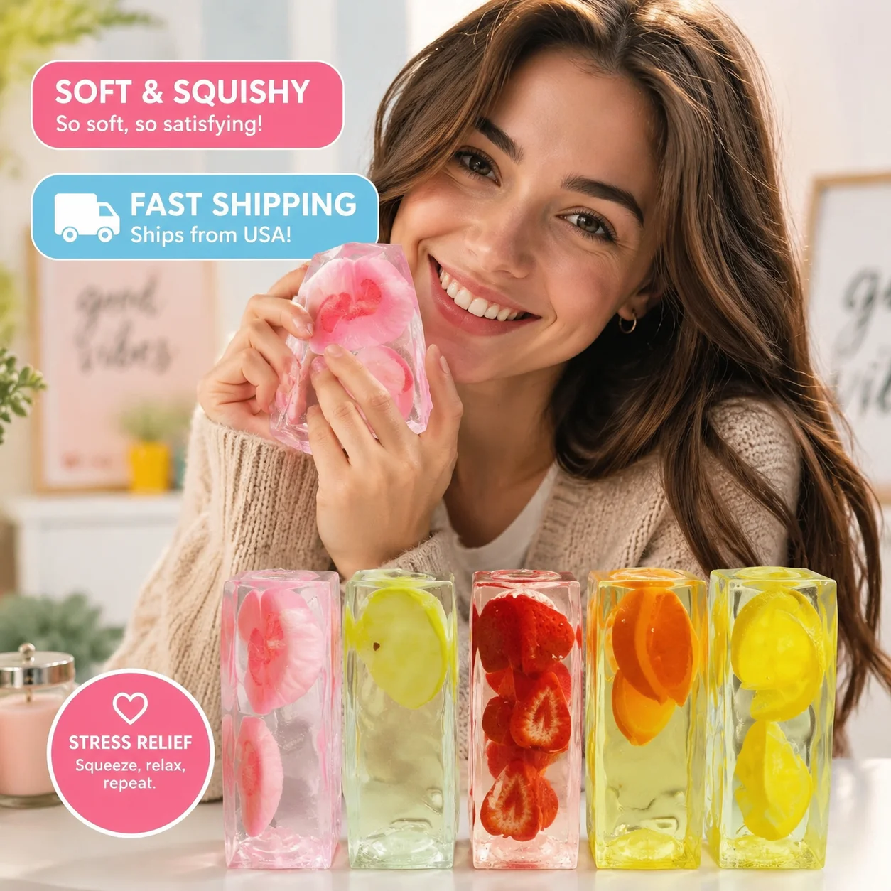 Soft Fruit Squishy Toys Banana Long Strip Jelly Balls Ice Cubes Stress Relief Handmade Sensory Fidget Toys for Kids Adults