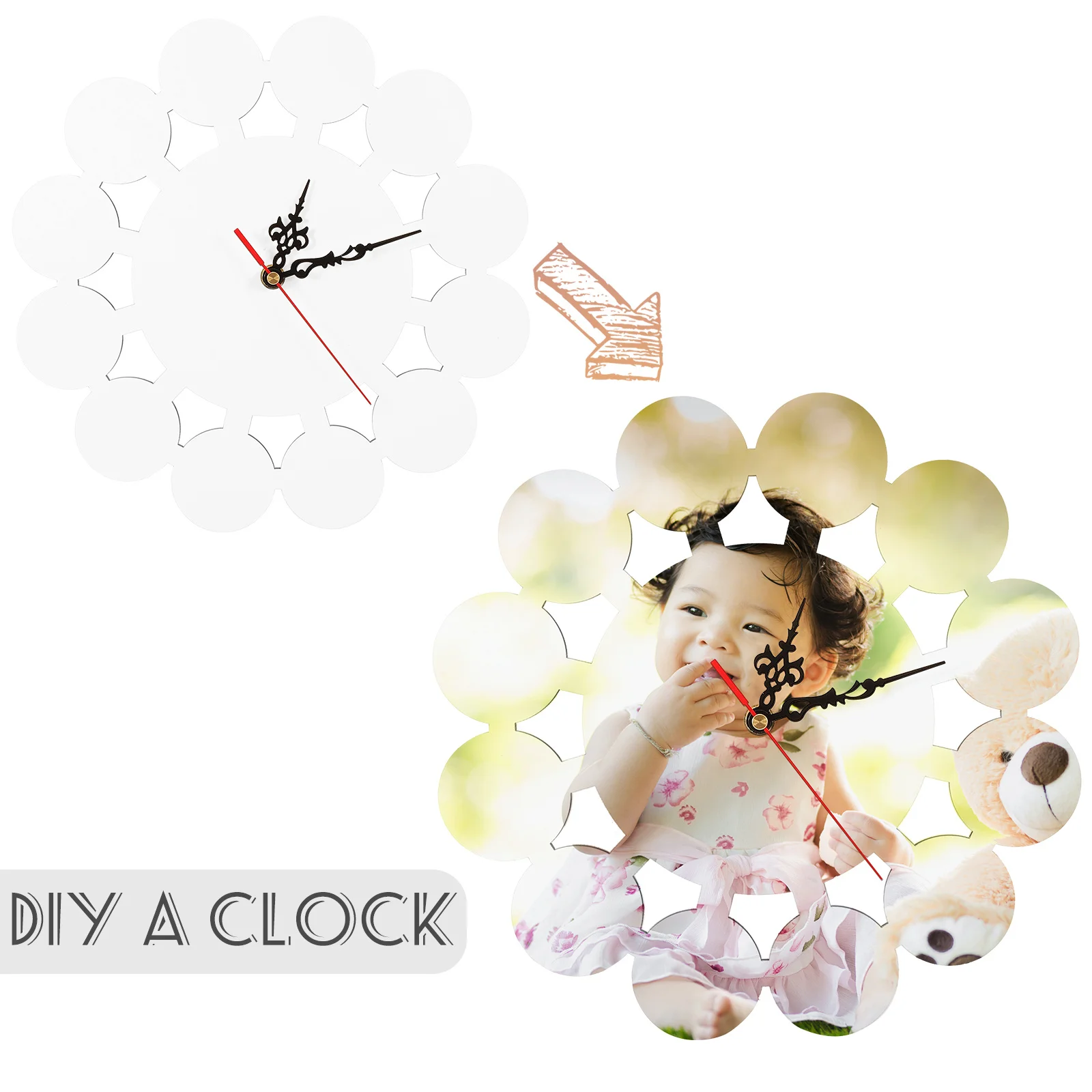 

Heat Transfer Sublimation DIY Blank Wall Clock Retro Round Hanging Clock Non Ticking Bedroom Decorative '