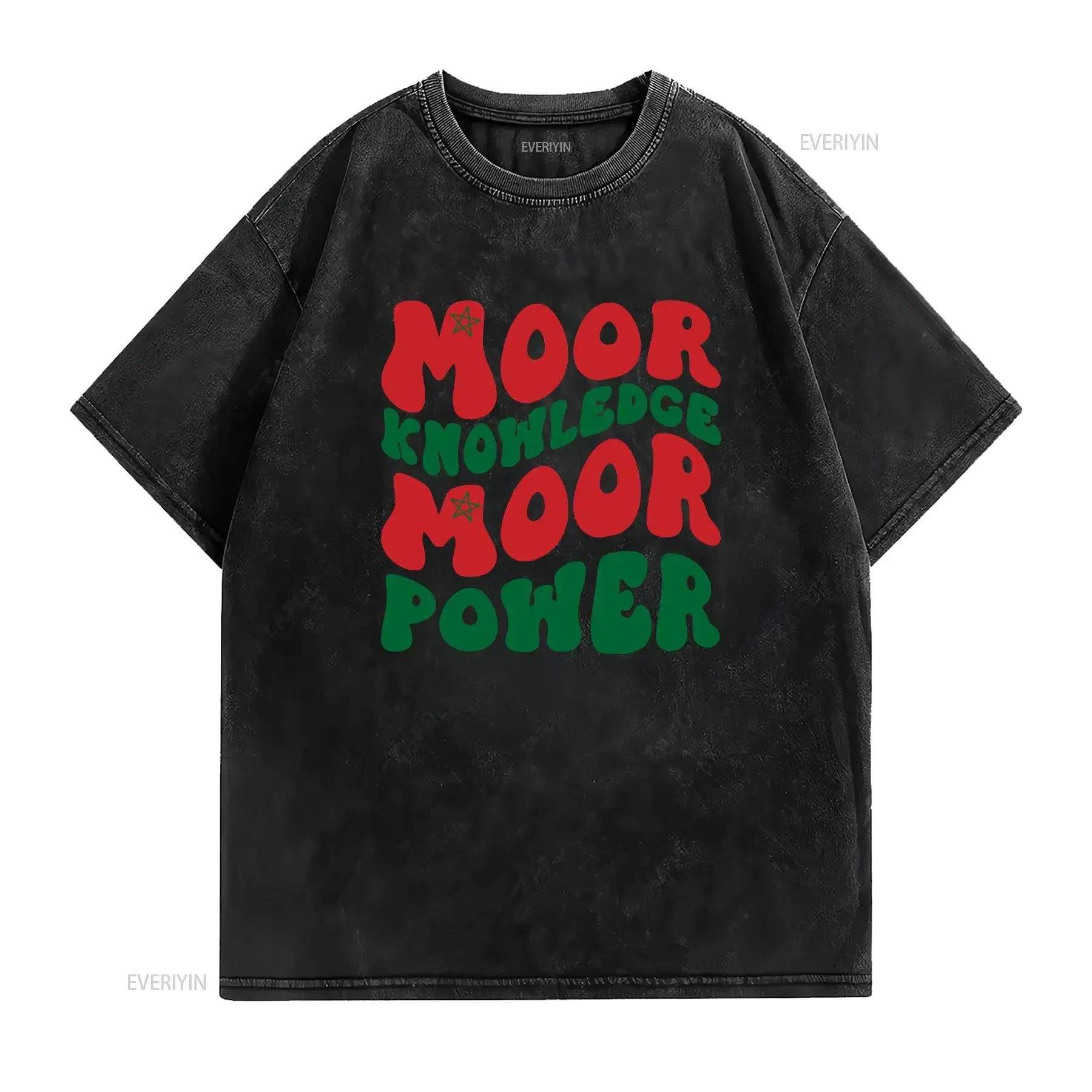 Moor Moorish American Moroccan Groovy Knowledge Power T Shirt vintage Washed Comfortable Breathable Slightly streetwear