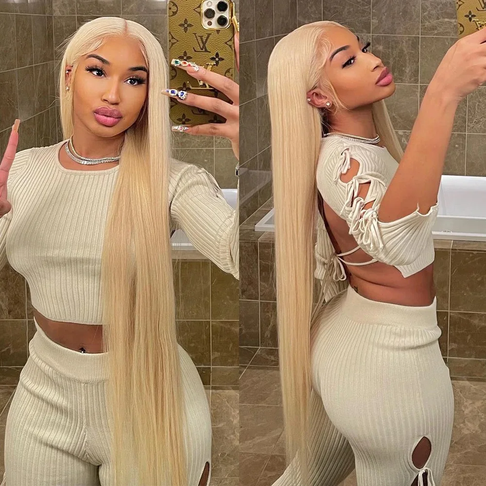 40inch Straight Human hair lace frontal wigs 13x6 HD Transparent blonde lace front wig human hair Pre Plucked For black Women