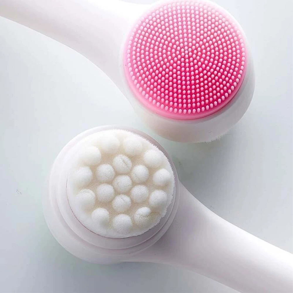 3D Bilateral Silicone Facial Cleanser Manual Massage Facial Brush Soft Bristles Silicone Double Sided Face Brush Deep Cleansing