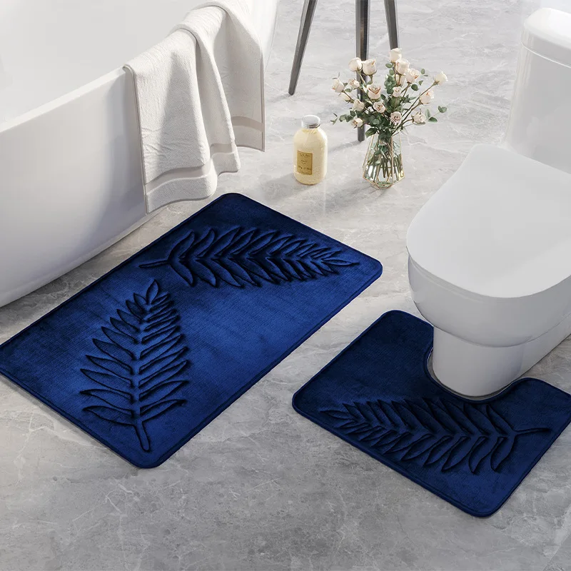 2PC Memory Cotton Toilet Floor U shape Mat Bathroom Absorbent Non-slip Rugs Washing Room Mats Kitchen Entry Carpet Door Mat