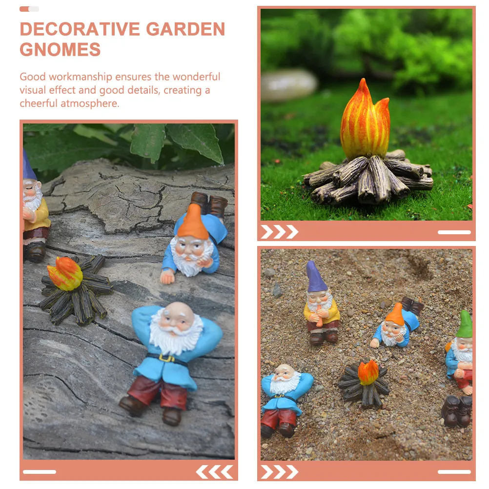 1Set Relaxed Gnome Ornament Resin Mini Garden Landscaping Decor Compact Small Gnome Decoration for Home Office Yard Outdoor