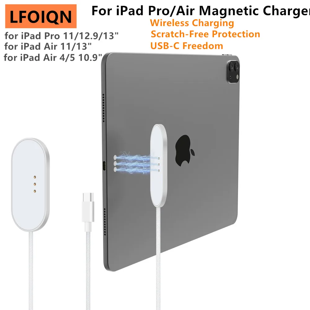 LFOIQN Magnetisches Kabelloses Ladegerät für iPad Pro/iPad Air Schnelles Aufladen mit USB-C-zu-C-Ladekabel Smart iPad Pogo-Pin-Ladegerät
