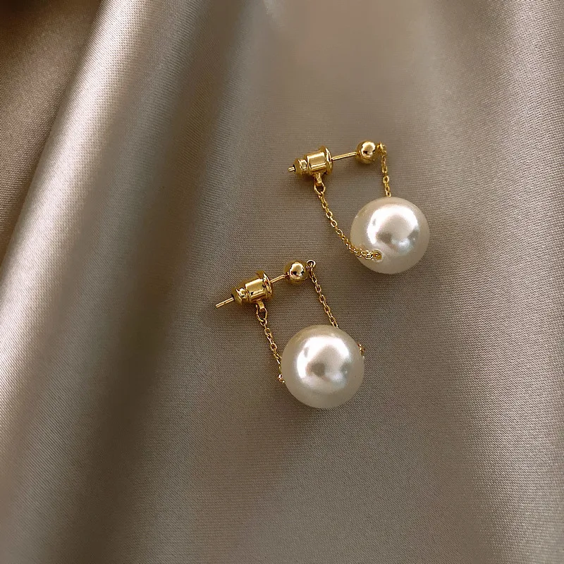 Pendientes de gota de perlas de gran tamaño para mujer, pendientes de boda de perlas redondas doradas bohemias, joyería de moda coreana