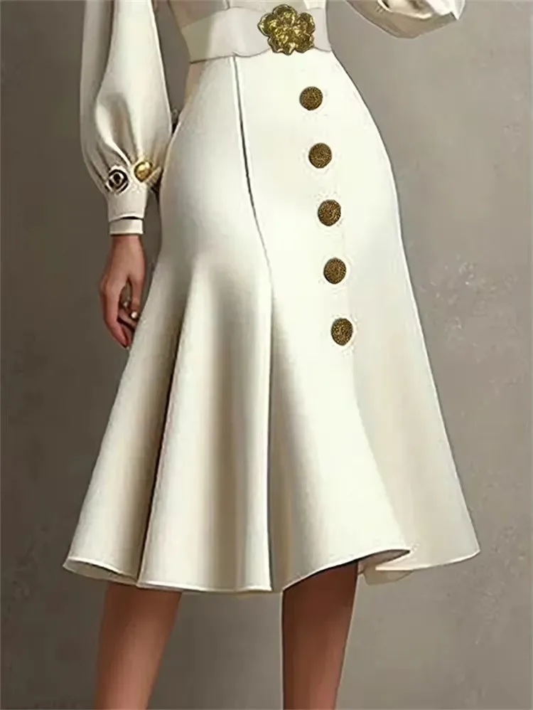 Uoozee Office Lady eleganti abiti da sera formali con cintura 2024 New Puff Sleeve Vintage abbottonato con scollo a v pieghettato a-line Party Dress