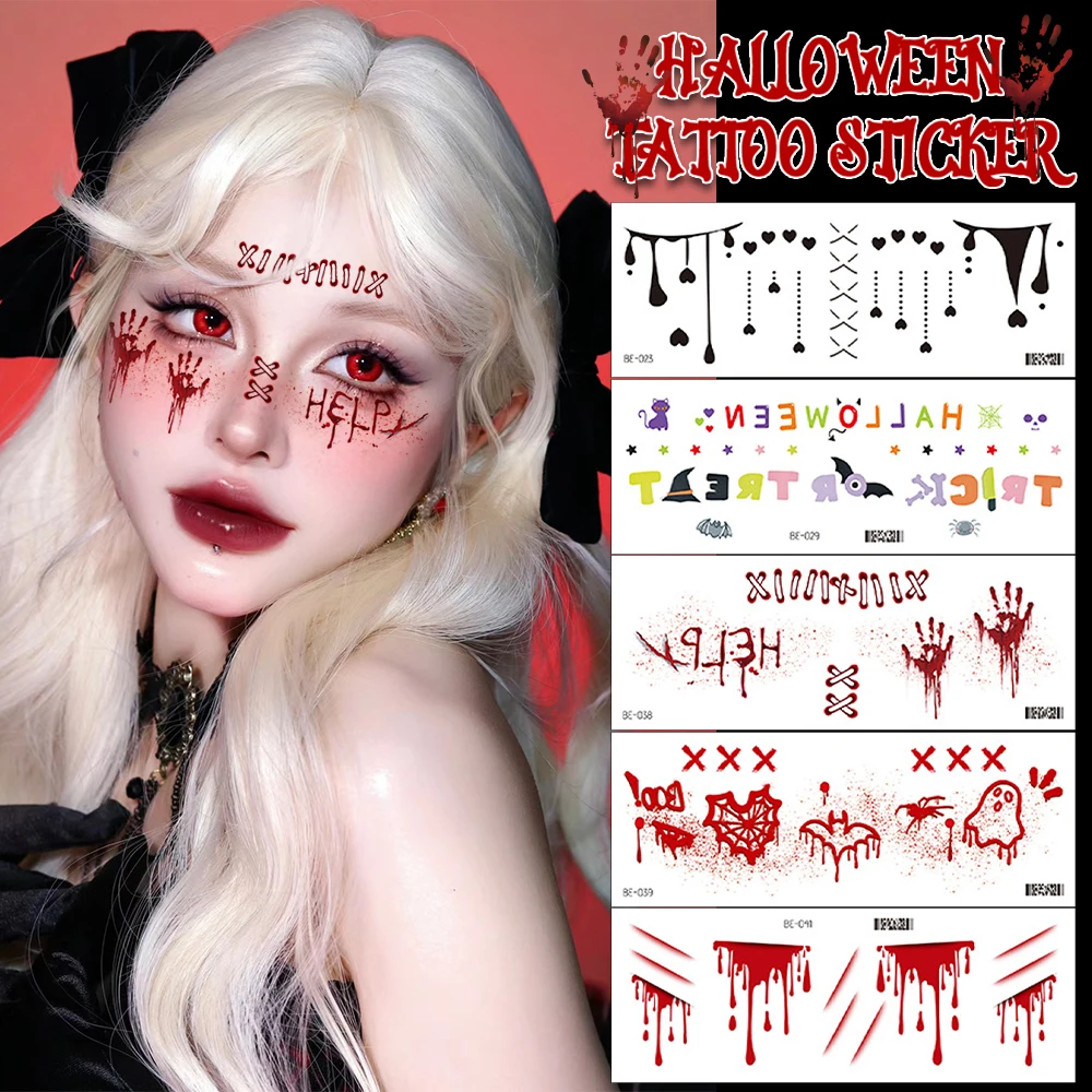 Lasting Halloween Temporary Tattoo Sticker Cute Realistic Horror Wound Bloody Waterproof Tattoo Sticker Body Face Art DIY Makeup