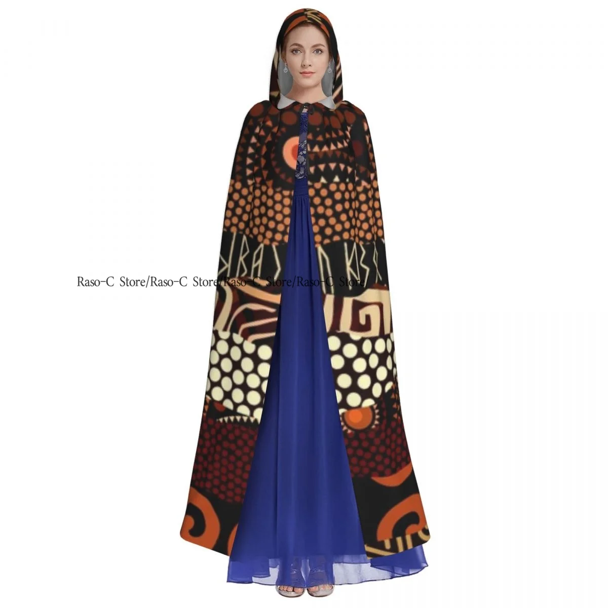 Ethnic Strikes Hooded Cloak Polyester Unisex Witch Cape Costume Accessory