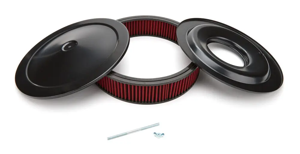 RACING POWER CO-PACKAGED 14inX3in Performance Sty le Air Cleaner Blk/Red R2351