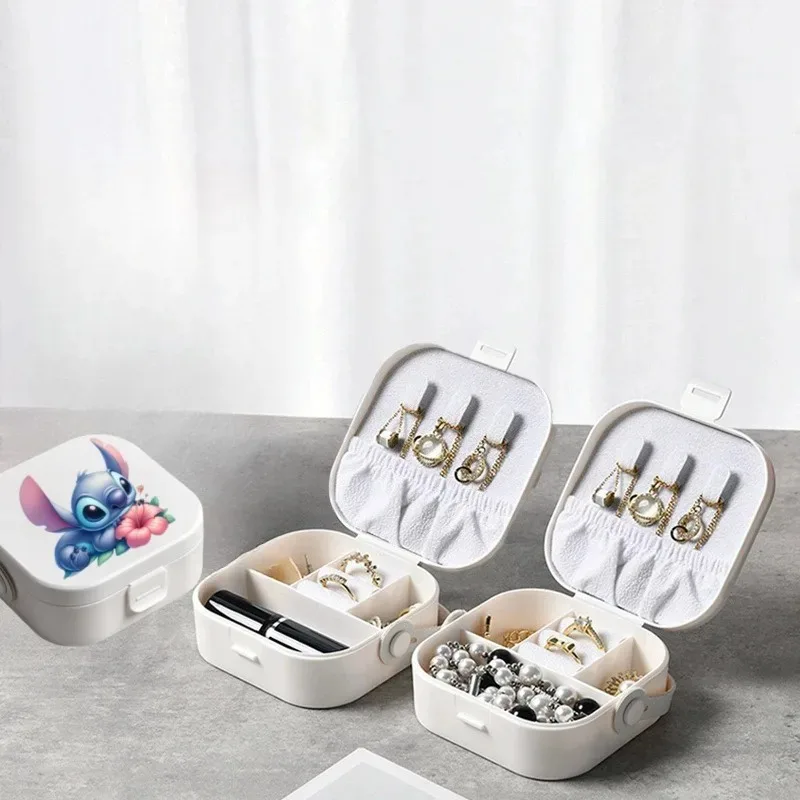 Disney Anime Figures Stitch Dolls Mini Jewelry Necklace Storage Box Girls Earrings Holder Case Kid Kawaii Birthday Case Gifts