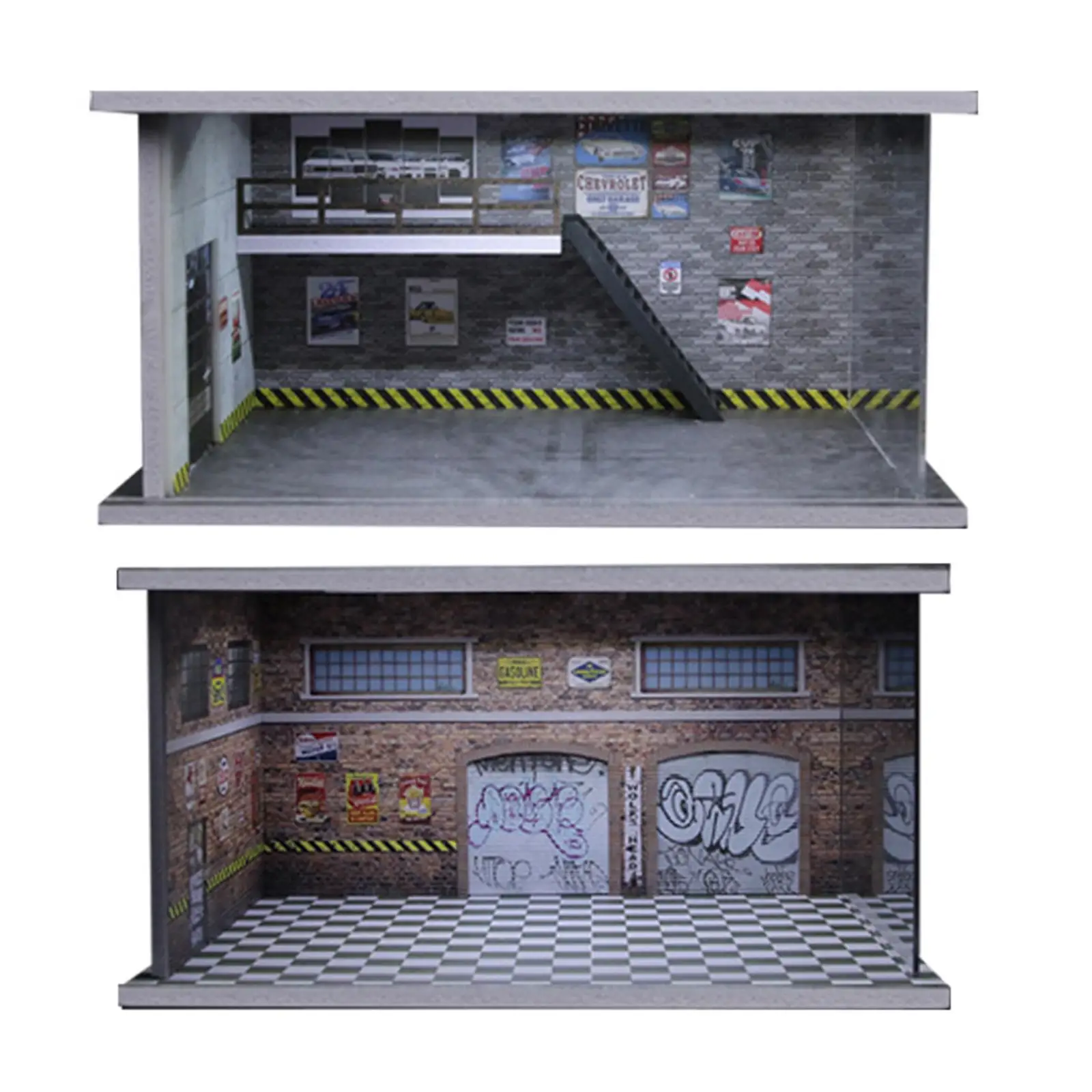 

1/64 Model Car Display Case with LED Light and Acrylic Cover Dustproof Car Repair Shop Model Toy Car Storage Box Miniature Scene