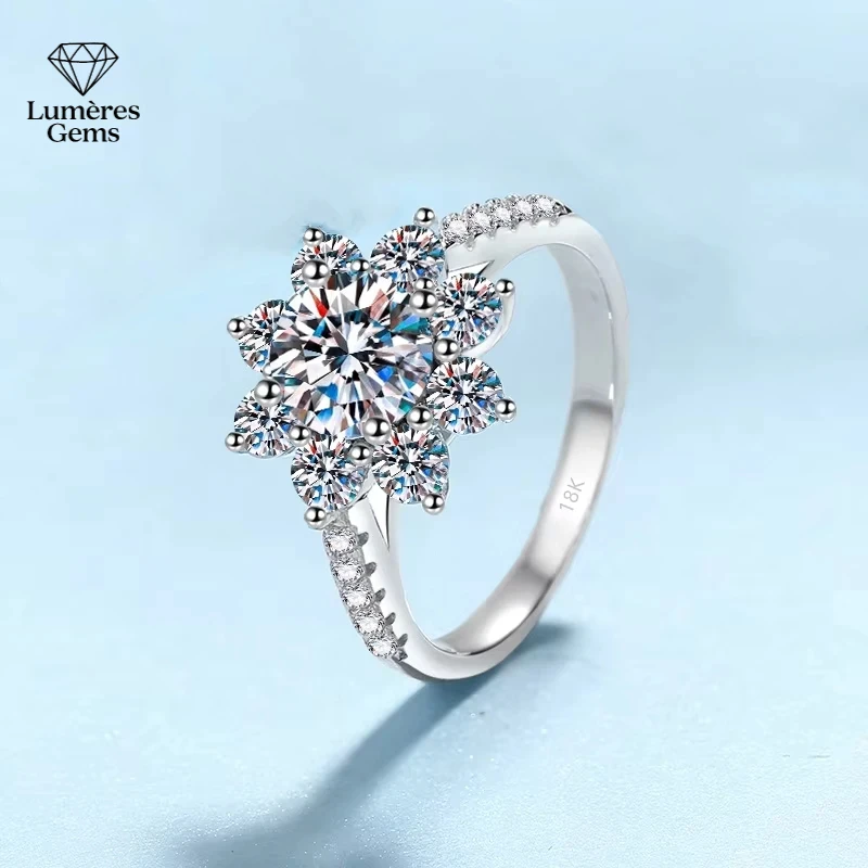 

Birthday Gift Rings White Gold 18K Women'S Fine Jewelry Sunflower Wedding Band 1 Carat Moissanite Diamond Girl Valentine'S Day