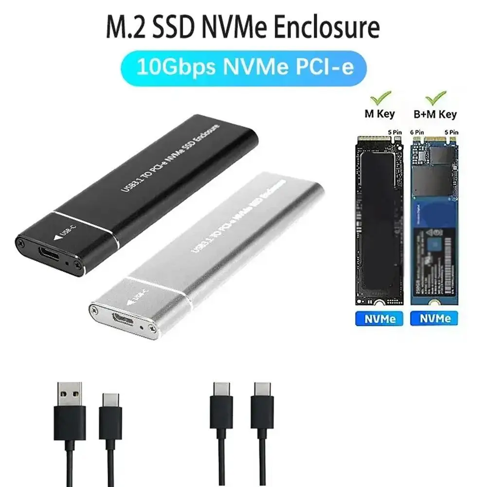 M.2 Nvme Ssd Enclosure Adapter Aluminum Usb C 3.1 Gen2 10gbps To Nvme Pcie External Box For 2230/2242/2260/2280 M2 Nvm O8h9