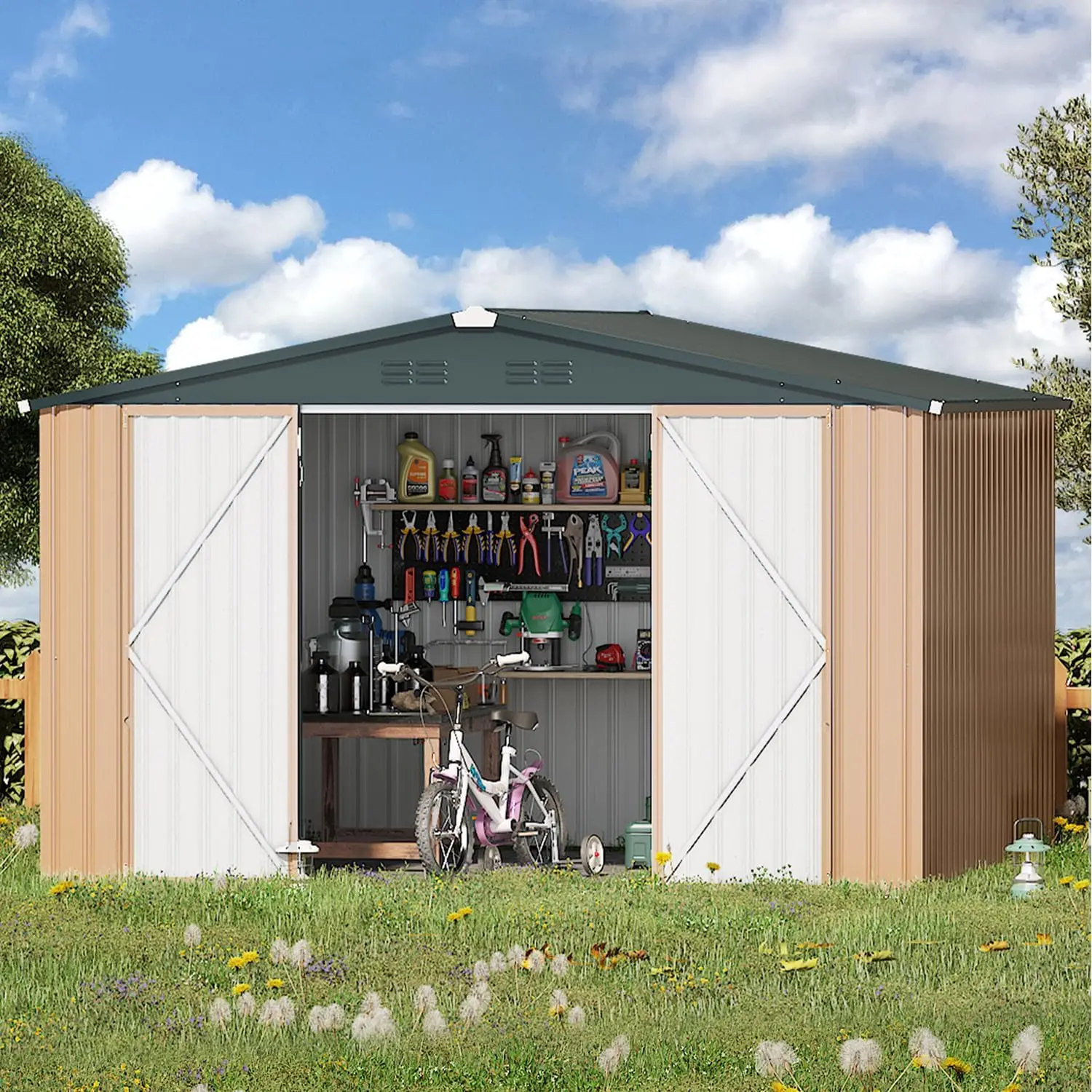 

10x8 Storage Metal Shed, Large Outdoor Sheds & Outdoor Storage Clearance 8x10, Lockable Garden Shed, Utility and Tool Storage