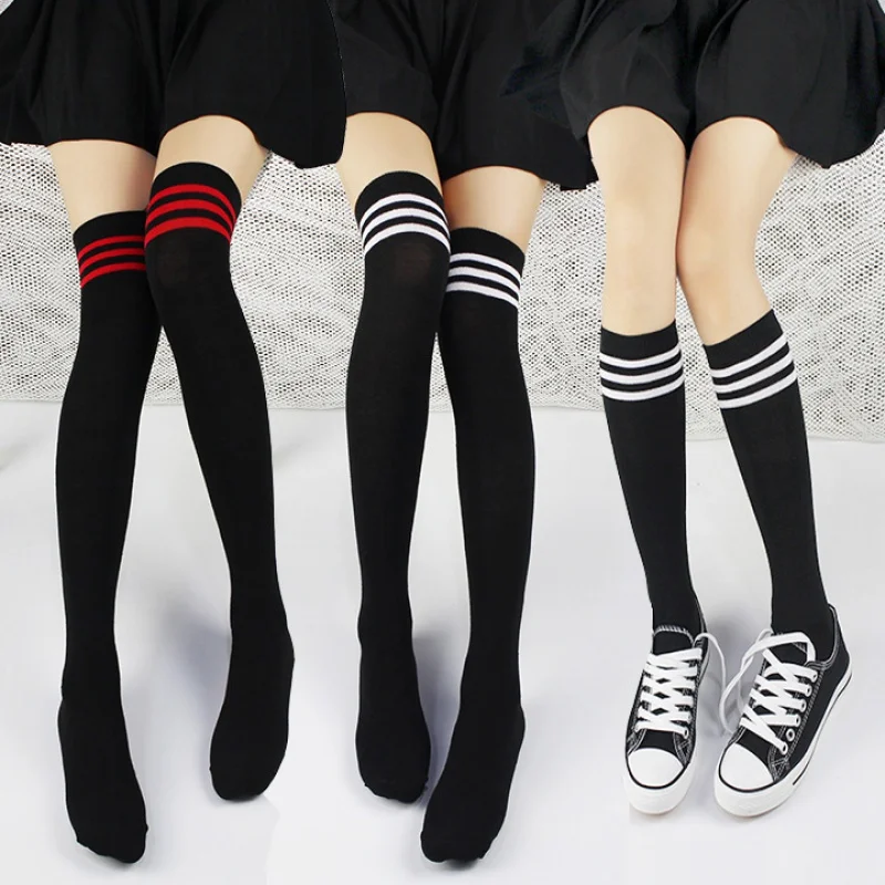 New Stall Supply Japanese Knee-Length Spring Autumn Knitted Cotton Black and White Stitching Sports Long High Mid-Calf over the