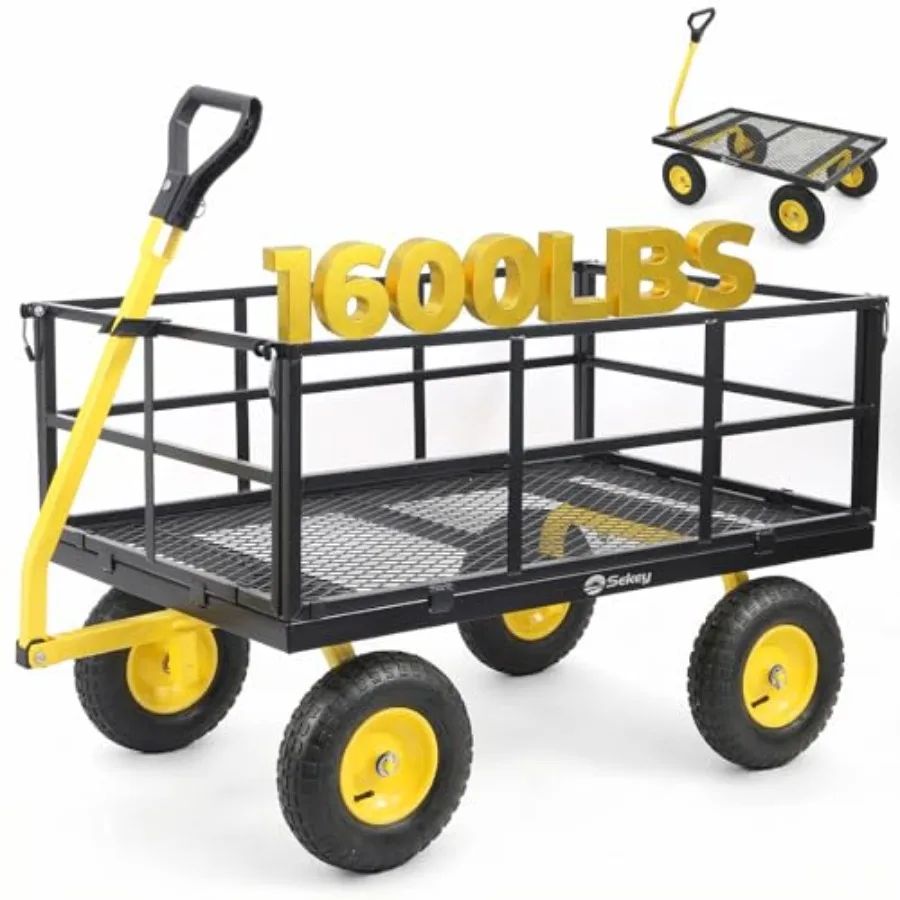 

Садовая тележка из высокопрочной стали грузоподъемностью 1600 фунтов (12 куб. футов) для сельскохозяйственных работ и строительства Сверхбольшая универсальная тележка с откидными боковинами 2-в-1 для буксировки
