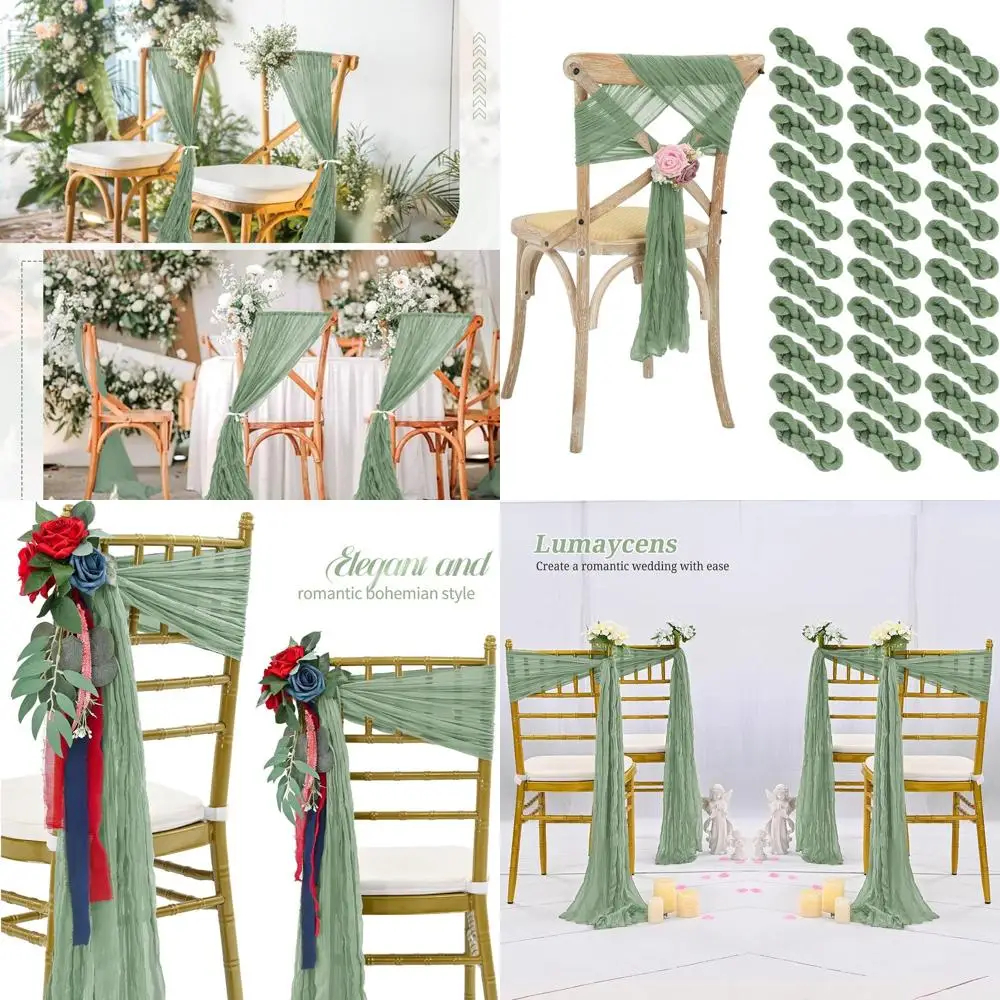 

Sage Green Cheesecloth Chair Sashes with Bows for Wedding, Party, and Banquet Chair Decorations (50 Pieces)