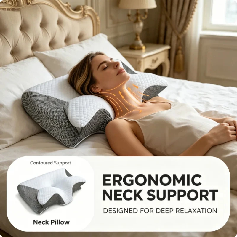 Ergonomic Contour Cervical Pillow Memory Foam Neck Support Pillow Breathable Bed Pillow for Multi Position Sleepers Pain Relief
