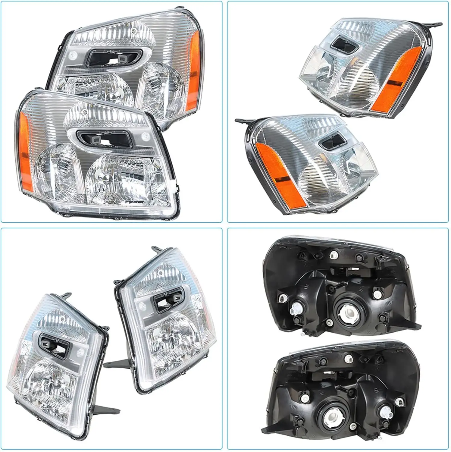 Chrome Left and Right Headlight Assembly with Amber Corner Lamp Replacement for Equinox 2005-2009