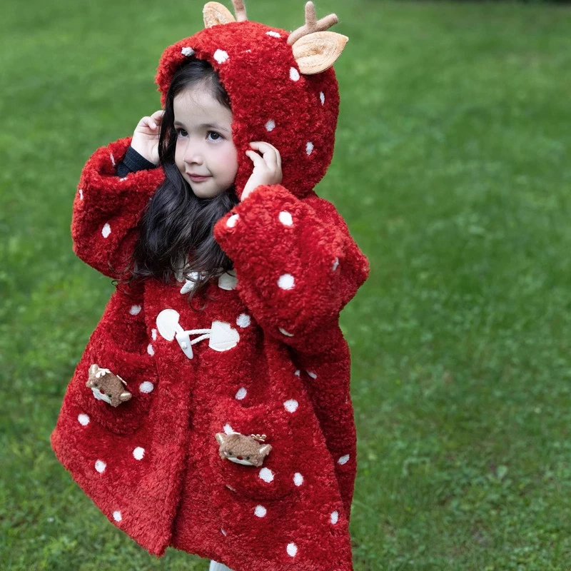 {Christmas Deer} Original Design Plush Cartoon Cute Warm Autumn and Winter Girls Jacket Kids Boutique Sweet Jacket
