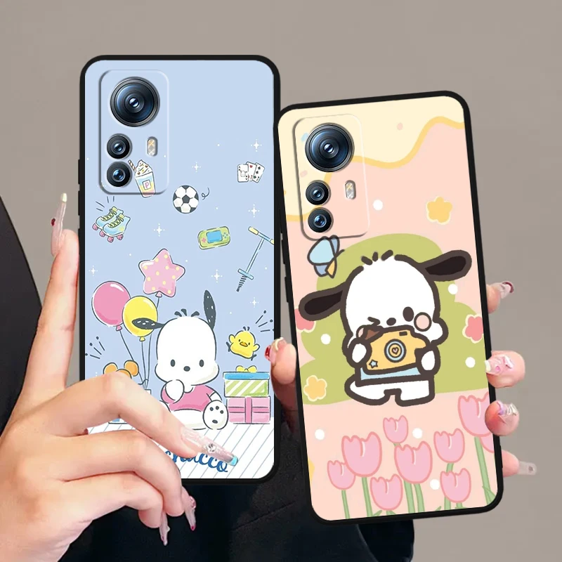 Sanrio Pacha Dog Cute Cartoon For Xiaomi Mi Poco F5 F4 F3 X6 X5 X4 X3 M6 M5 M5S M4 M3 C65 Pro GT NFC 5G Black Soft Phone Case