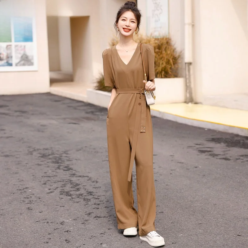 

High Waist Wide Leg Suit Onesie Women's Casual Workwear Pants High End Feel Summer 2024 Faion Ladies Comfortable Fit