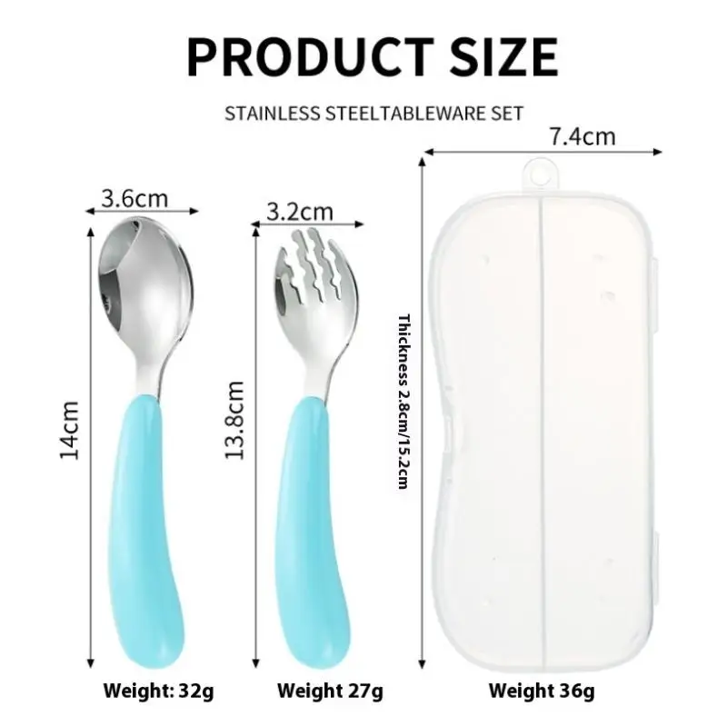 طقم أدوات مائدة للأطفال من الفولاذ المقاوم للصدأ 304، طقم ملعقة شوكة بمقبض دائري، هدايا للأم والطفل