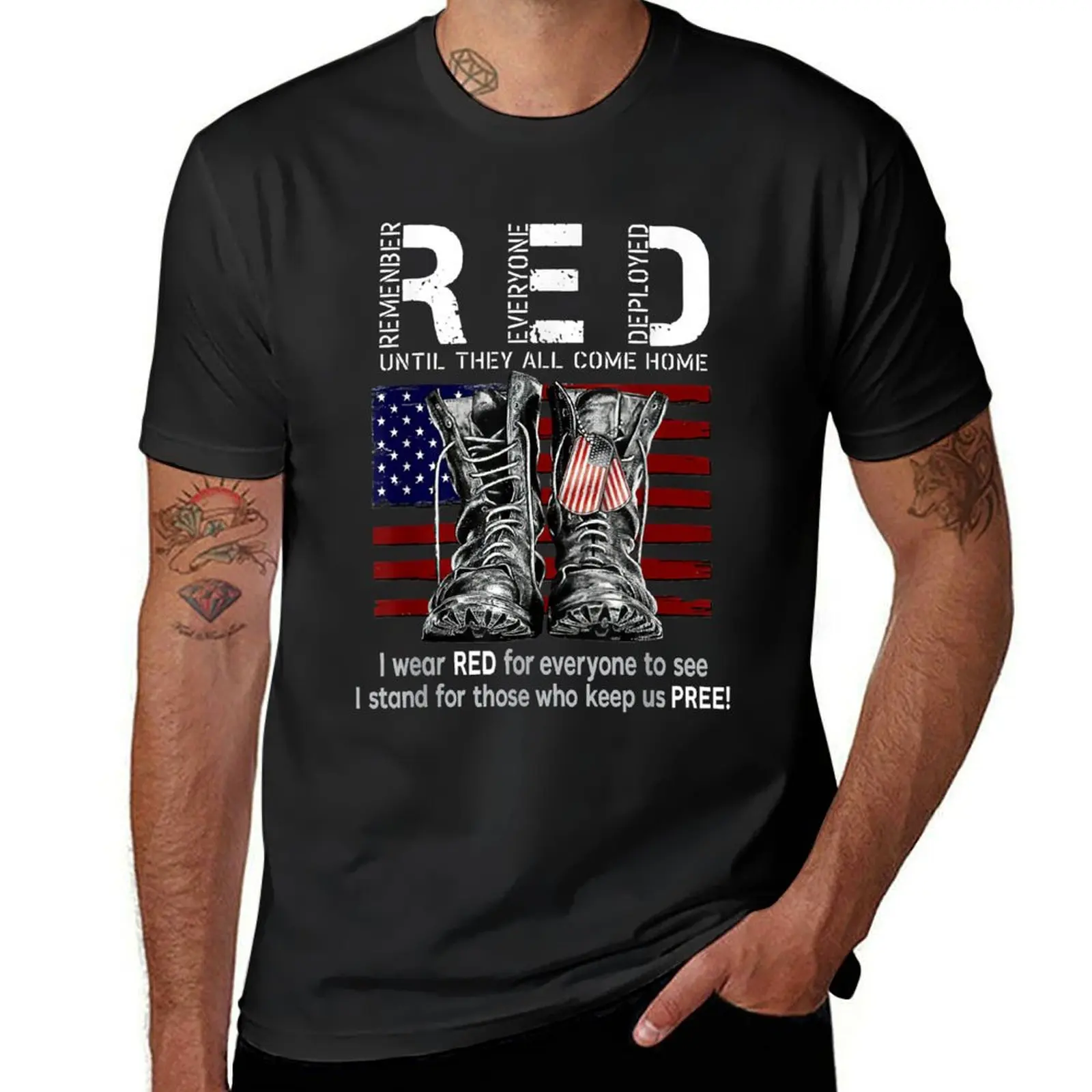 Remember Everyone Deployed Until They Come Home I Wear Red T-Shirt sweat oversizeds kawaii clothes Men's t-shirt