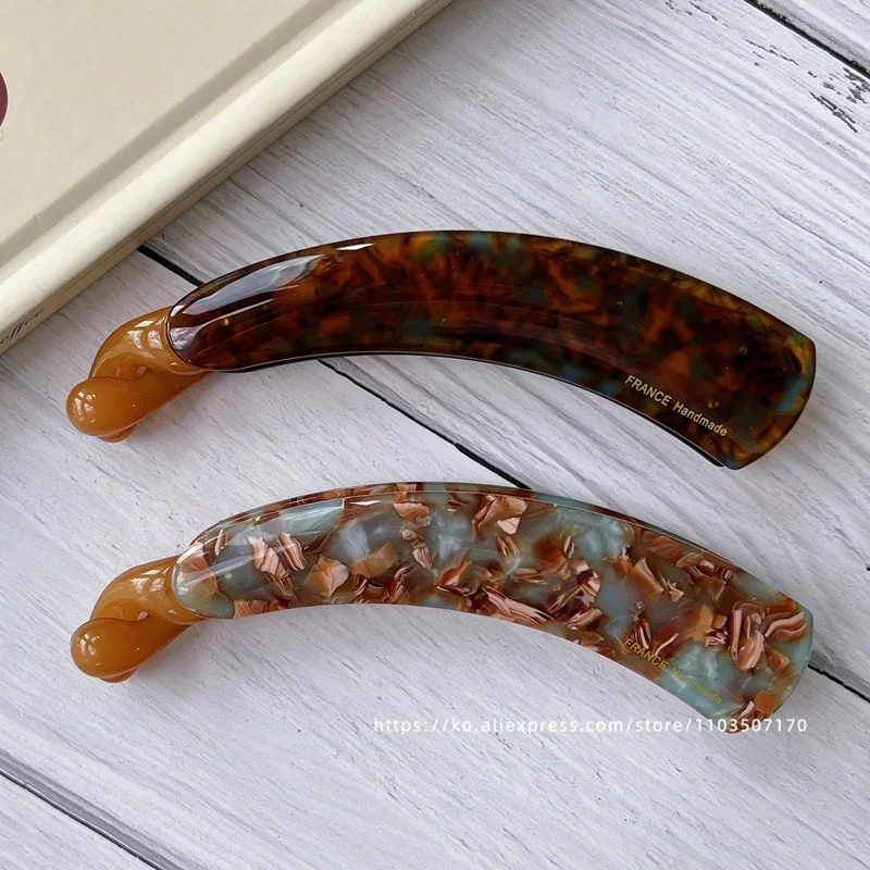 French retro curved banana clip ~ South Korea France leopard-print tortoise shell ponytail clip vertical clip back of the head h