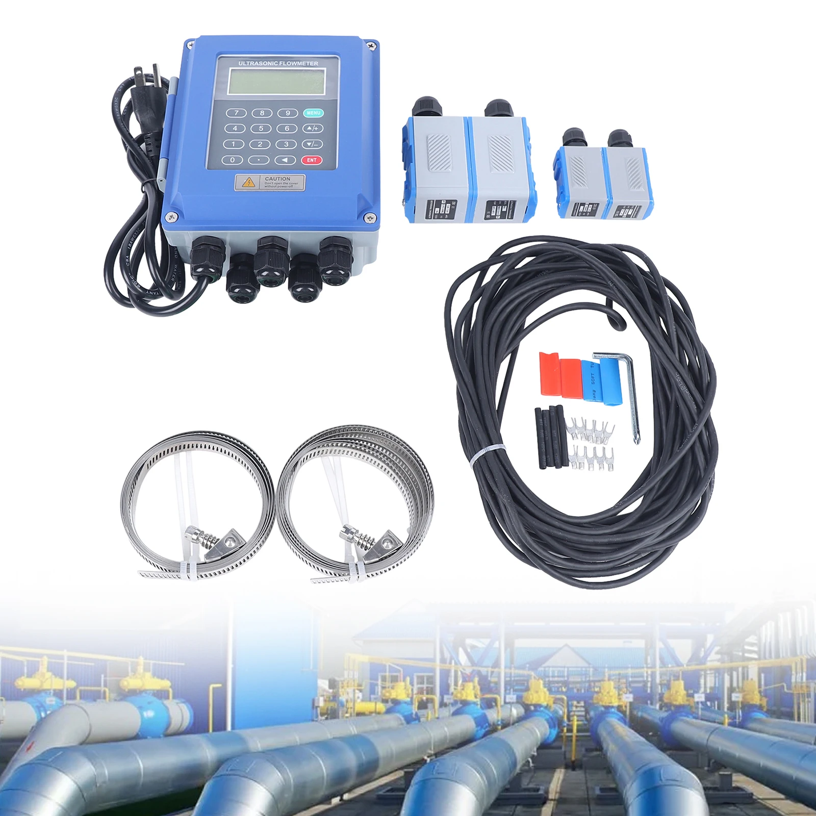 Tuf-2000b Host Ultrasonic Flowmeter Wide Pressure Us Standard Accuracy ±1%, Ts-2 Ultrasonic Transducer, Tm-1 Ultrasonic Transducer, Signal Cable, And 2 Steel Belts Storage Record
