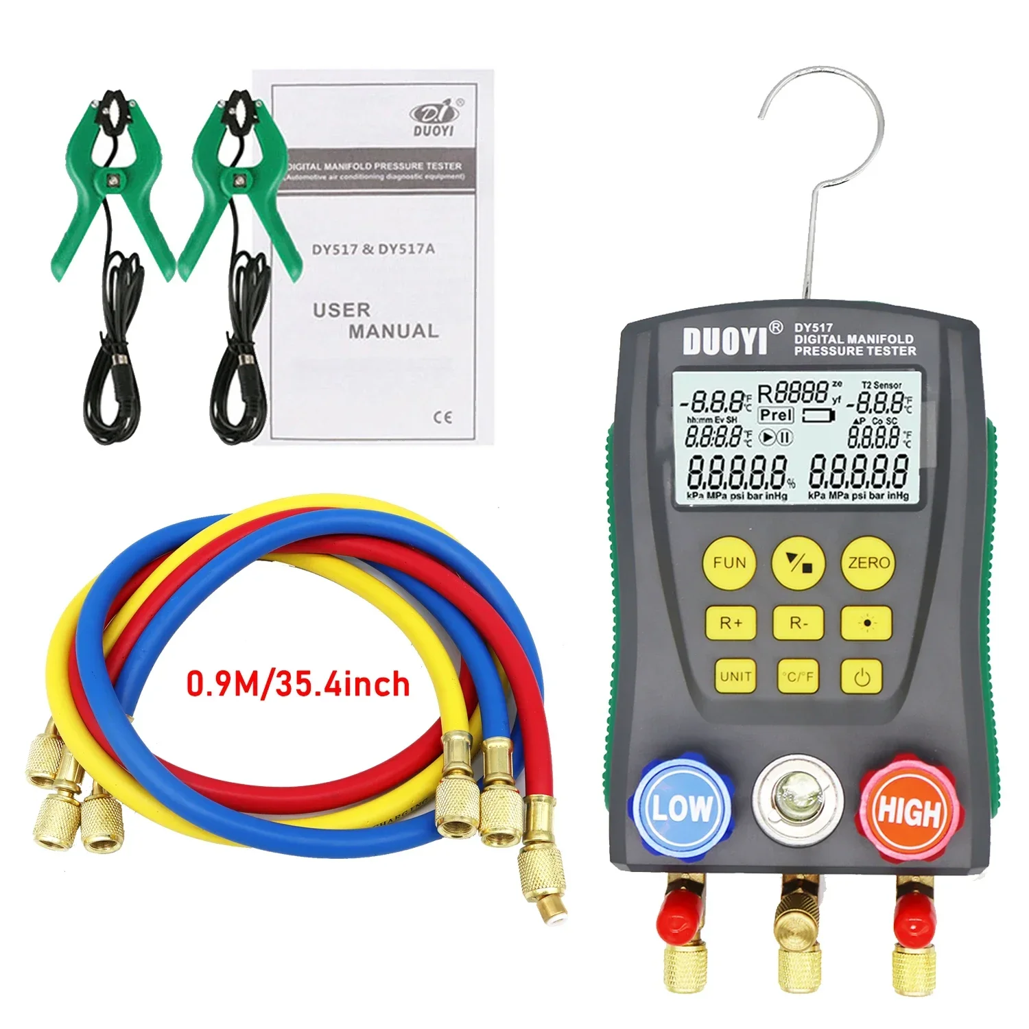 Digital Pressure Gauge AC Pressure Temperature Tester Kit, Pressure Gauge Digital AC Manifold Pressure Gauge Kit