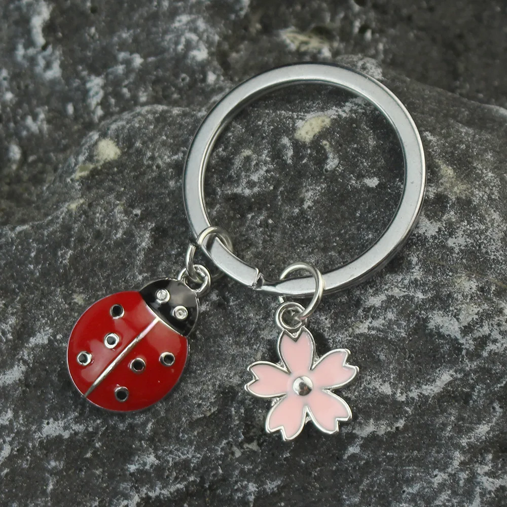 keychain ladybug Flower Ladybird Key Ring Lady Beetle Enamel Key Chains For Women Men DIY Handmade Jewelry Gifts