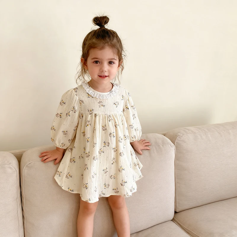 Neue Herbst Kinder Baby Mädchen Süße Kleid Langarm Blume Druck Prinzessin Kleid Casual Baby Mädchen Kleid Kinder Kleidung Kleid