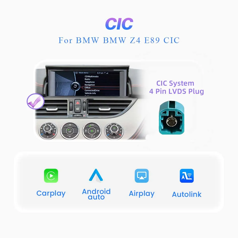 BONROAD Draadloze CarPlay Android Auto Interface Module voor BMW Z4 E89 CIC EVO Systeem met Mirror Link Airplay Bluetooth GP Muziek
