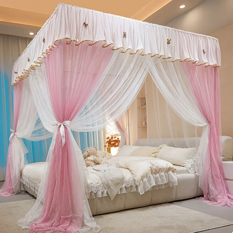 

For All Round Mosquito Proof 3-Door Square Roof Tent Palace Comfortable Fine Mesh Bed Curtain Lace Pleated Nets with Small Dolls