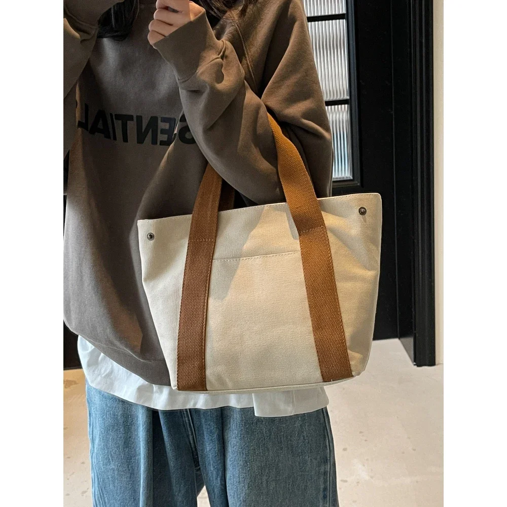 المرأة حقيبة قماش قنب بسيطة اليابانية عادية كل مباراة سستة سعة كبيرة باليد حمل الحقائب التسوق اليومي تخفيف حقائب اليد