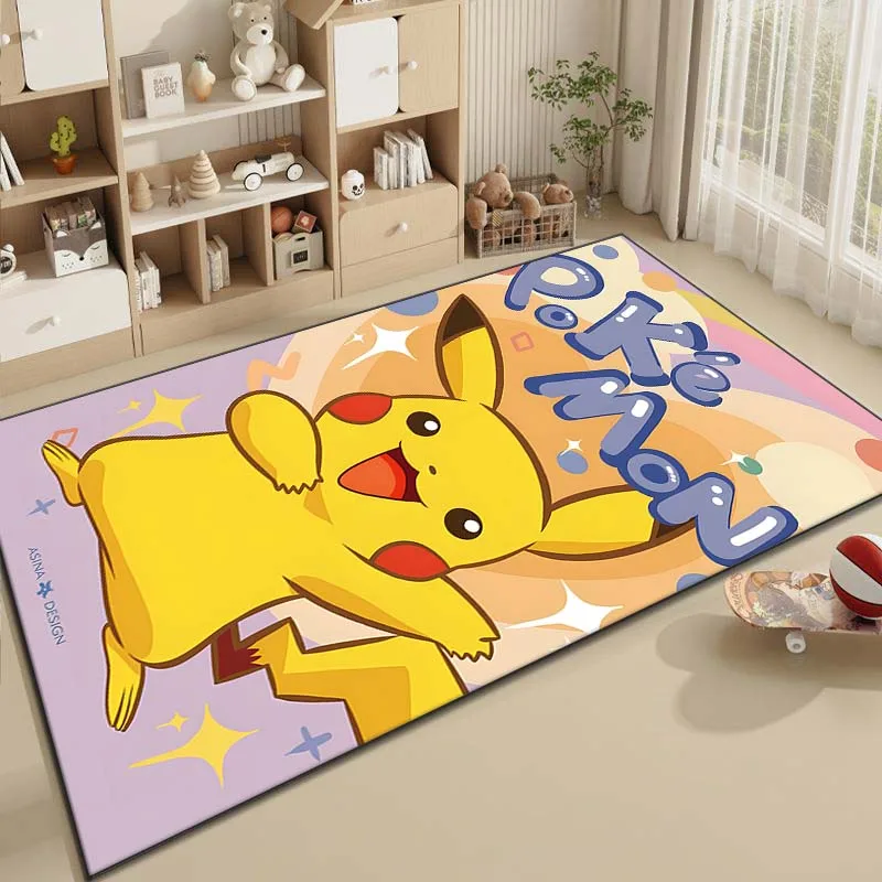 Alfombra con patrón de Pokemon Pikachu de dibujos animados para sala de estar, dormitorio, mesita de noche, alfombra para el suelo del baño,