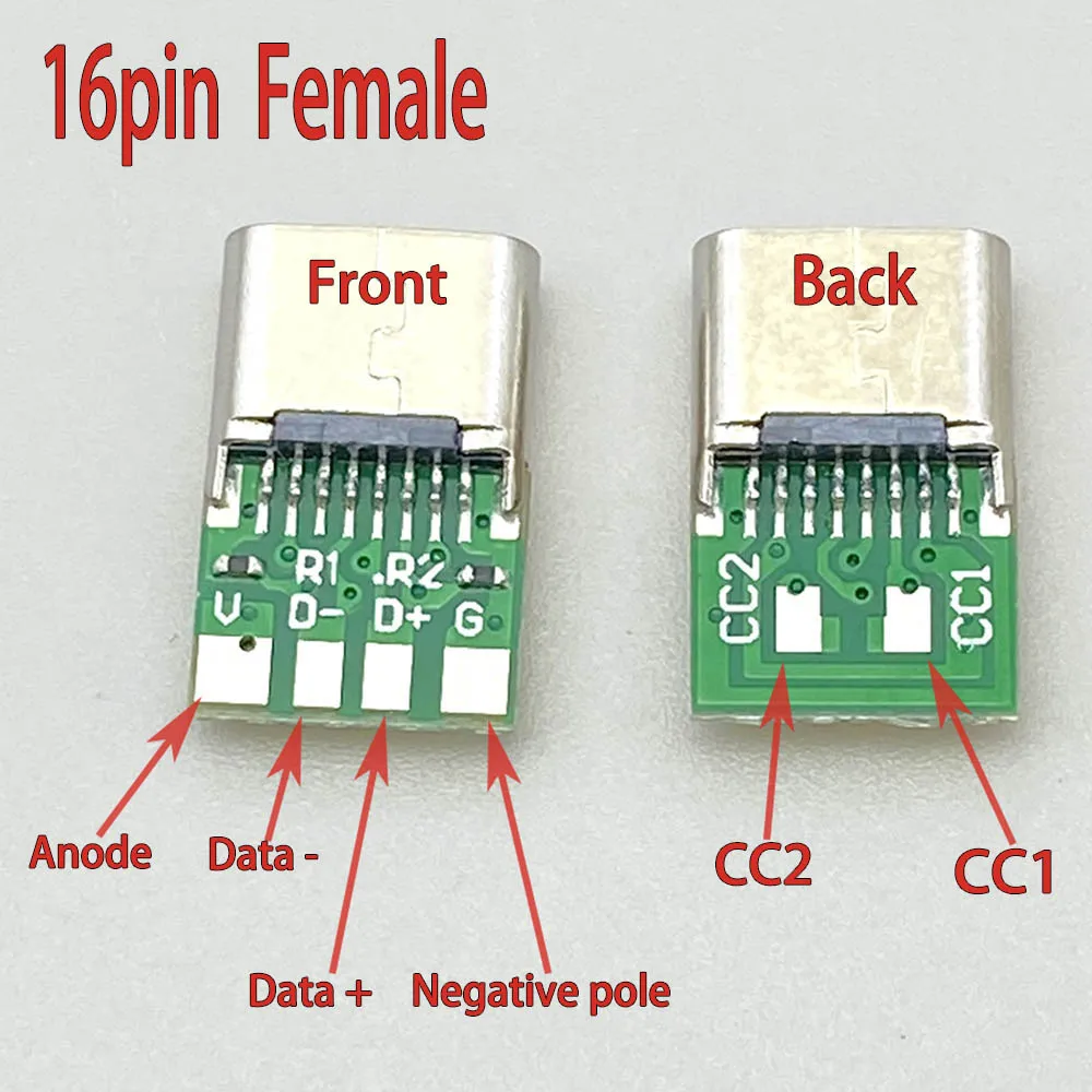 USB 3.1 Typ-C Anschluss 14/16-Pin Buchse 4-Pin Adapter für Lötkabel 6 Lötstellen mit CC1 CC2 USB-C Buchse – Detail 2