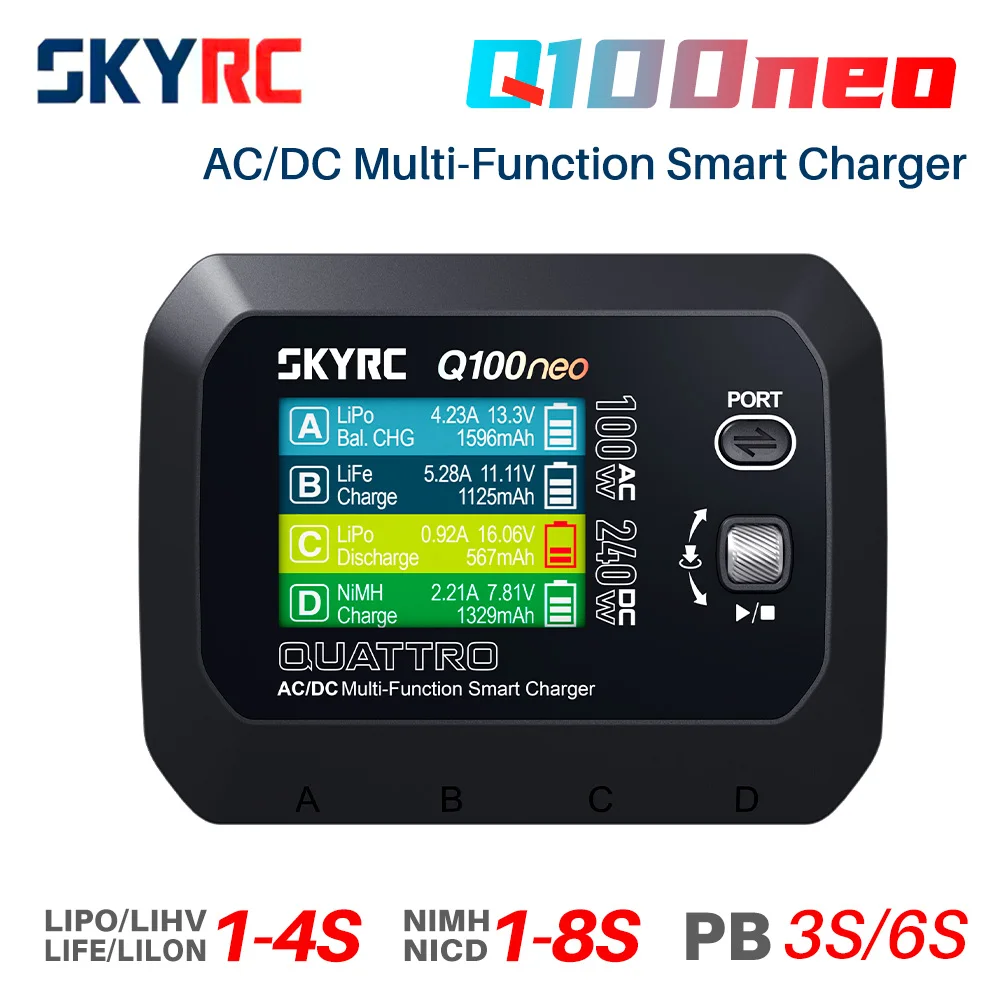 

NEW SKYRC Q100neo Smart Charger AC 100W DC 240W For LiPo/LiHV/LiFe/Lilon/NiMH/NiCd/Pb