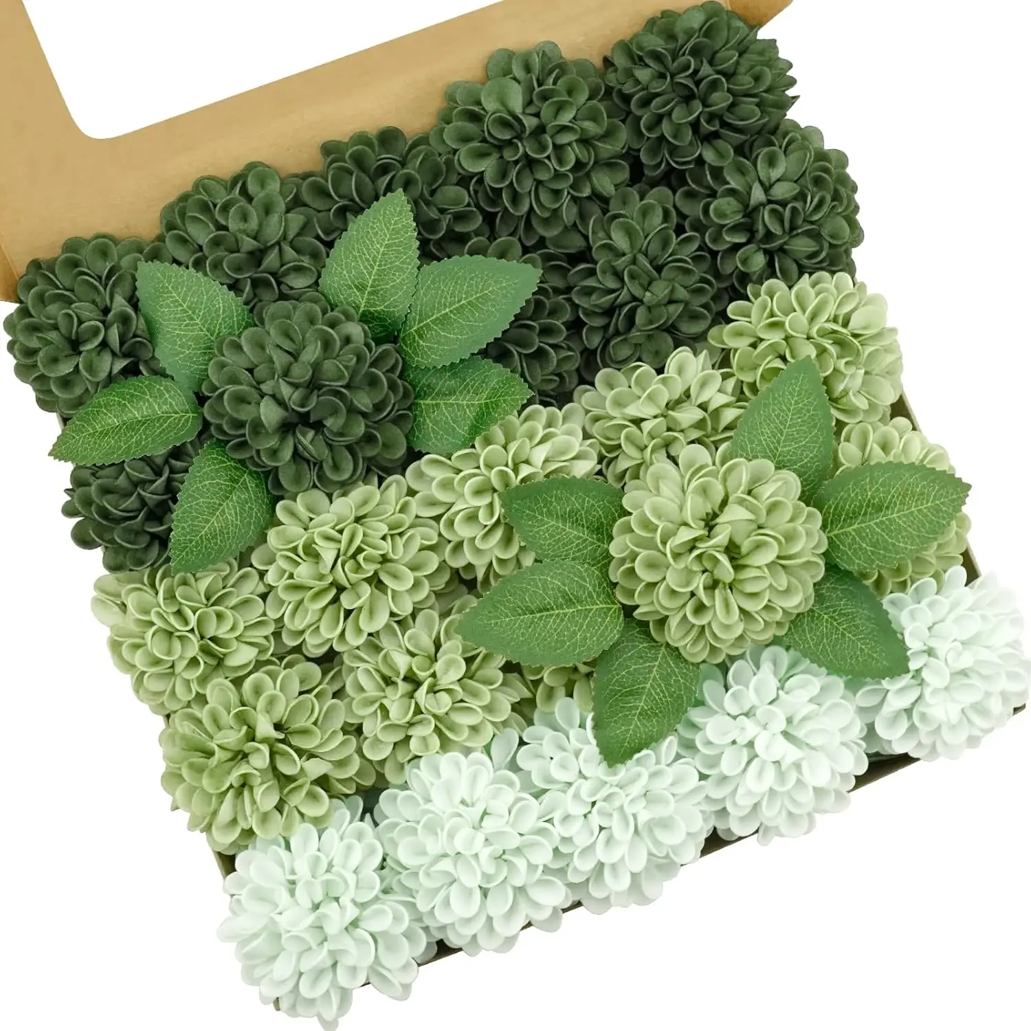 25pcs Hunter Green&Sage Green Dahlia Flowers for Birthday Party Festival Ceremony Wedding Graduation