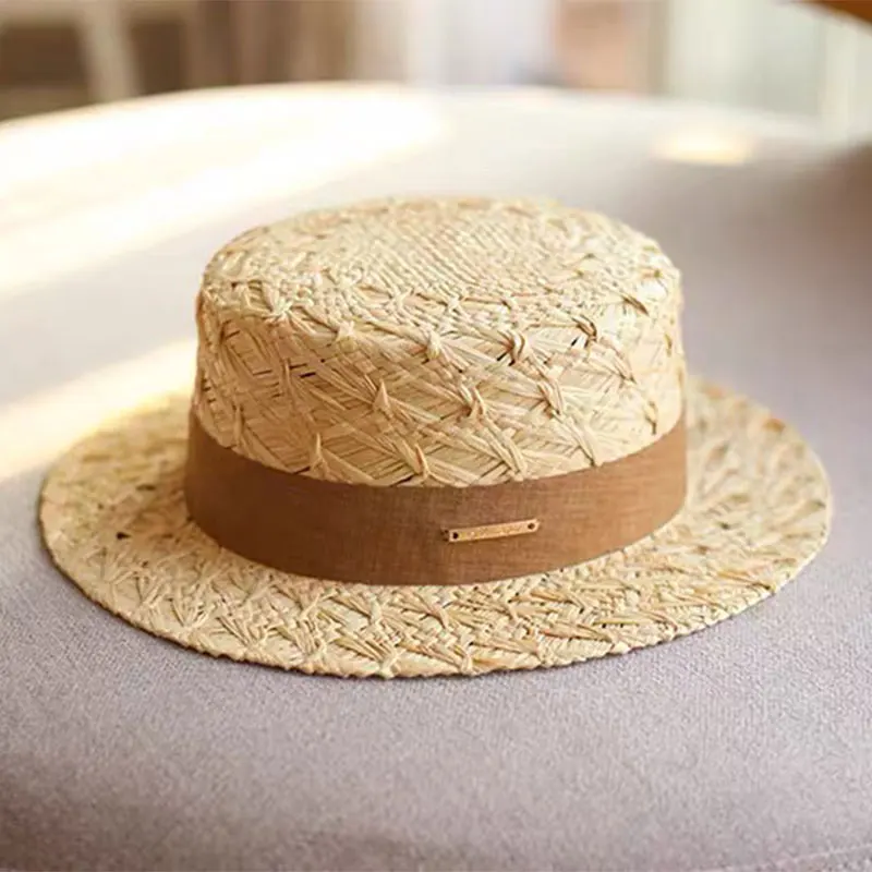 New Fashion Handmade Raffia Grass Straw Hat For Women Summer Beach Casual Cap High Quality Korean Designer Fadora Hat For Woman