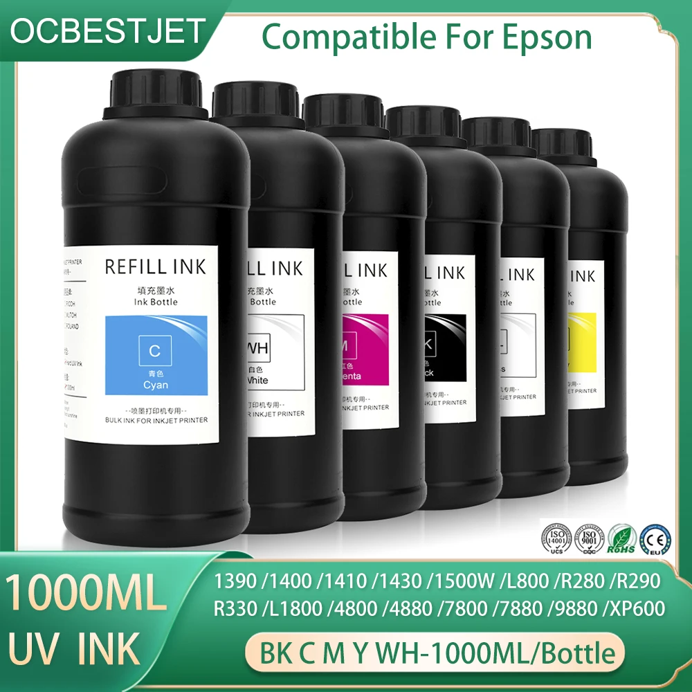 

1000ML UV Curable Ink for Epson i3200 DX5 DX7 TX800 XP600 L800 L1800 L805 DX10 DX4 Printhead UV LED Ink For For Epson L800 L1800