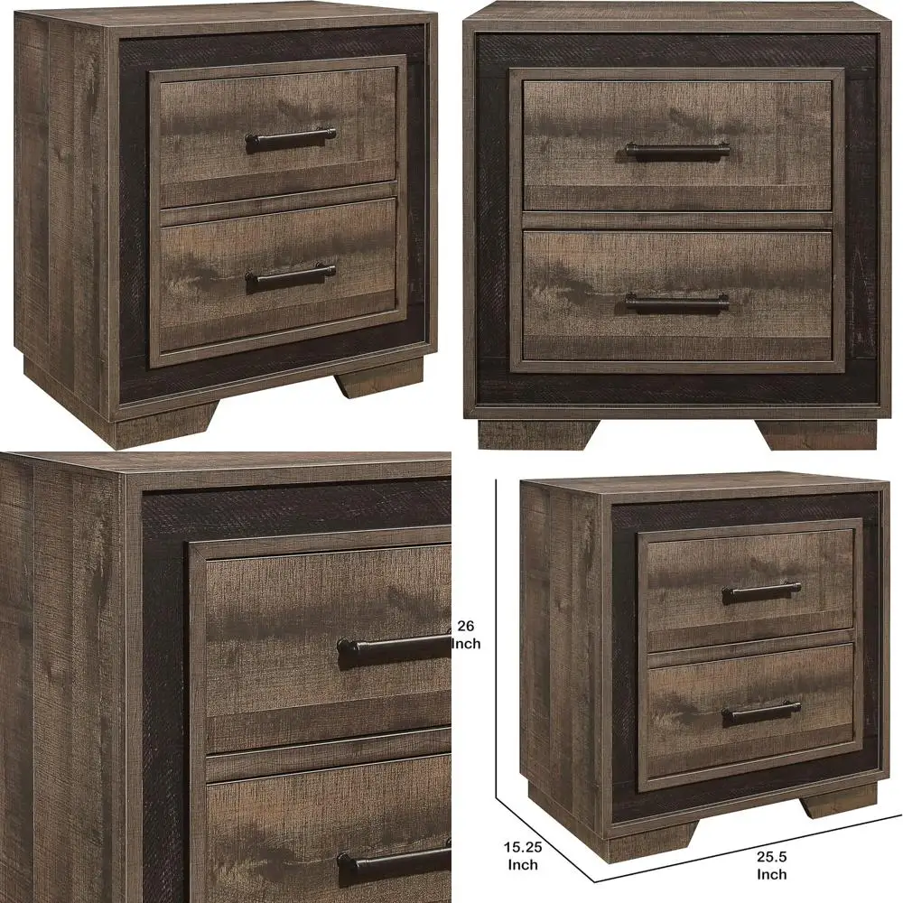 Brown Wooden Nightstand with Sled Base and Metal Pulls, Stylish Bedroom Furniture for Modern Home Decor