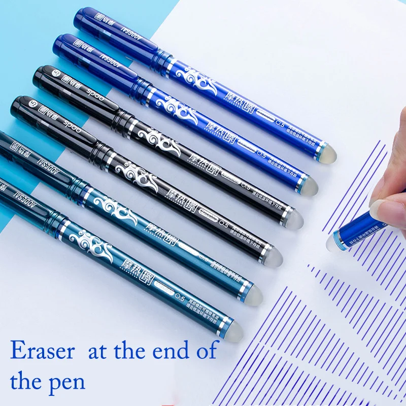 12PCS Erasable Gel Pen Azul Preto Tinta Vermelha 0.5 0.38mm Lavável Handle Caneta Esferográfica Ponta Agulha Rod Estudante Para Escrever Esboço